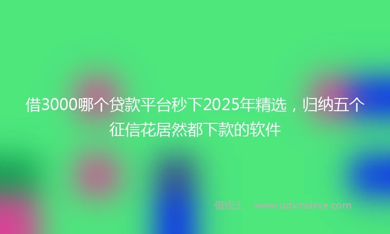 借3000哪个贷款平台秒下2025年精选,归纳五个征信花居然都下款的软件