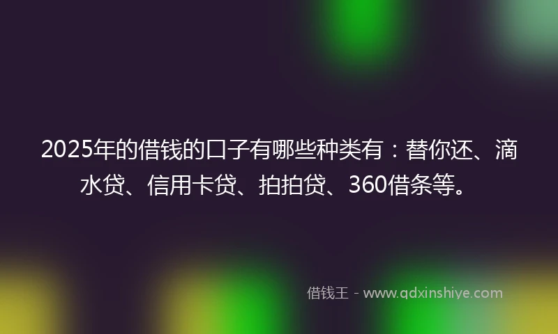 2025年的借钱的口子有哪些种类有：替你还、滴水贷、信用卡贷、拍拍贷、360借条等。