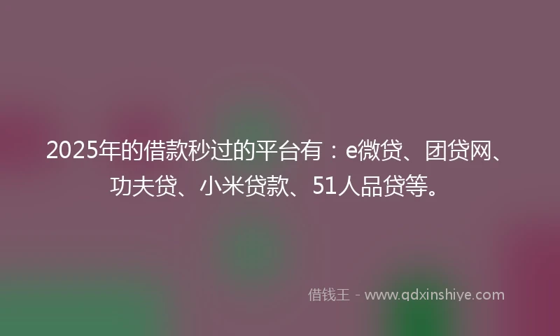 2025年的借款秒过的平台有：e微贷、团贷网、功夫贷、小米贷款、51人品贷等。