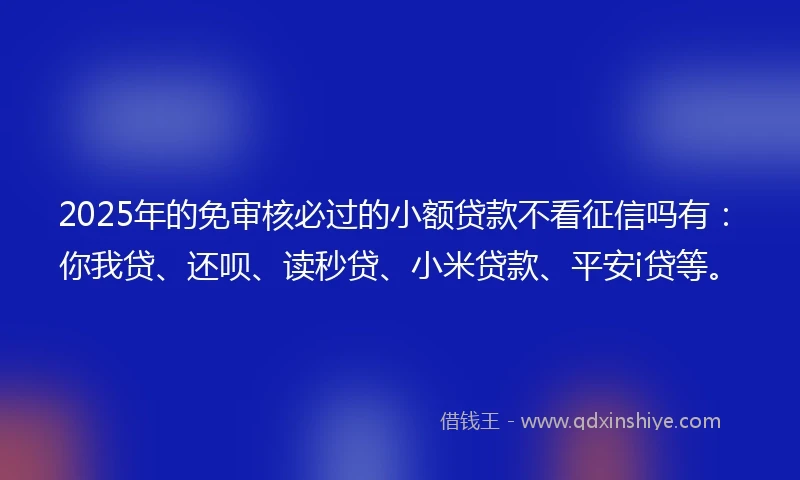 2025年的免审核必过的小额贷款不看征信吗有：你我贷、还呗、读秒贷、小米贷款、平安i贷等。