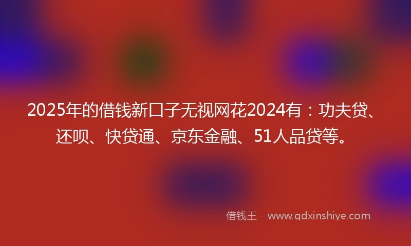 2025年的借钱新口子无视网花2024有：功夫贷、还呗、快贷通、京东金融、51人品贷等。