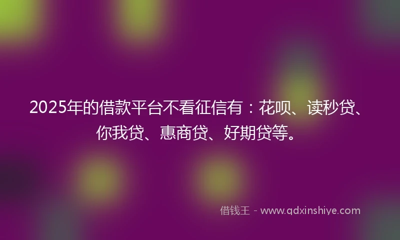 2025年的借款平台不看征信有：花呗、读秒贷、你我贷、惠商贷、好期贷等。