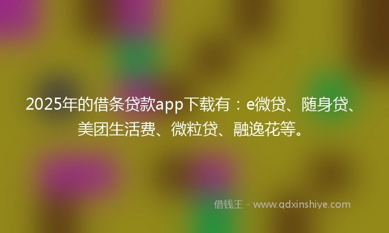 2025年的借条贷款app下载有：e微贷、随身贷、美团生活费、微粒贷、融逸花等。
