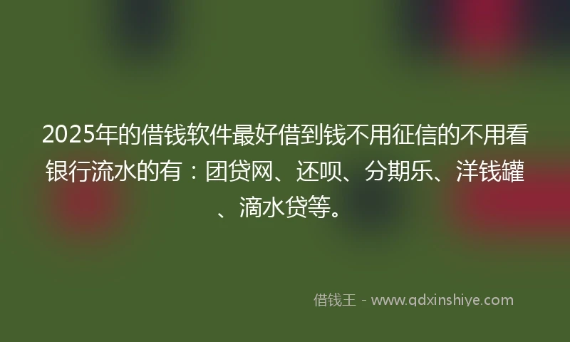 2025年的借钱软件最好借到钱不用征信的不用看银行流水的有：团贷网、还呗、分期乐、洋钱罐、滴水贷等。