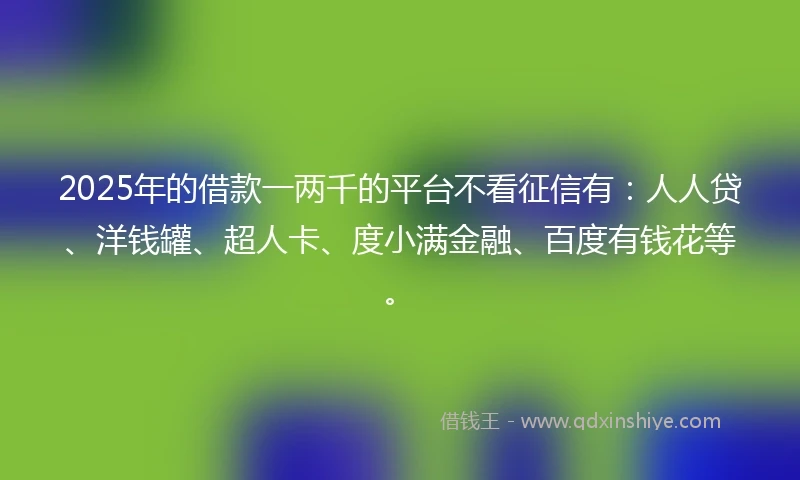 2025年的借款一两千的平台不看征信有：人人贷、洋钱罐、超人卡、度小满金融、百度有钱花等。