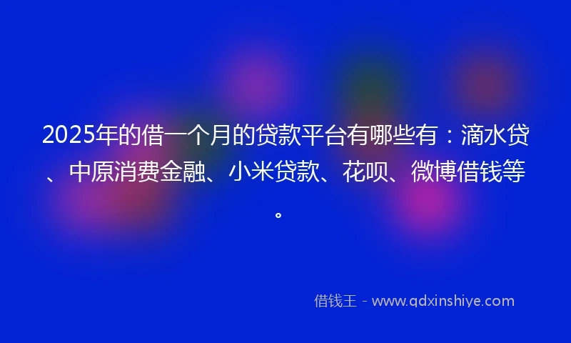 2025年的借一个月的贷款平台有哪些有：滴水贷、中原消费金融、小米贷款、花呗、微博借钱等。