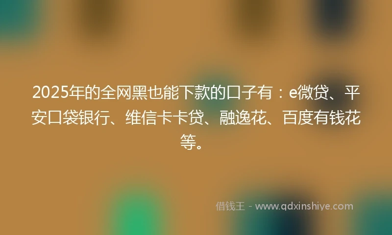 2025年的全网黑也能下款的口子有：e微贷、平安口袋银行、维信卡卡贷、融逸花、百度有钱花等。