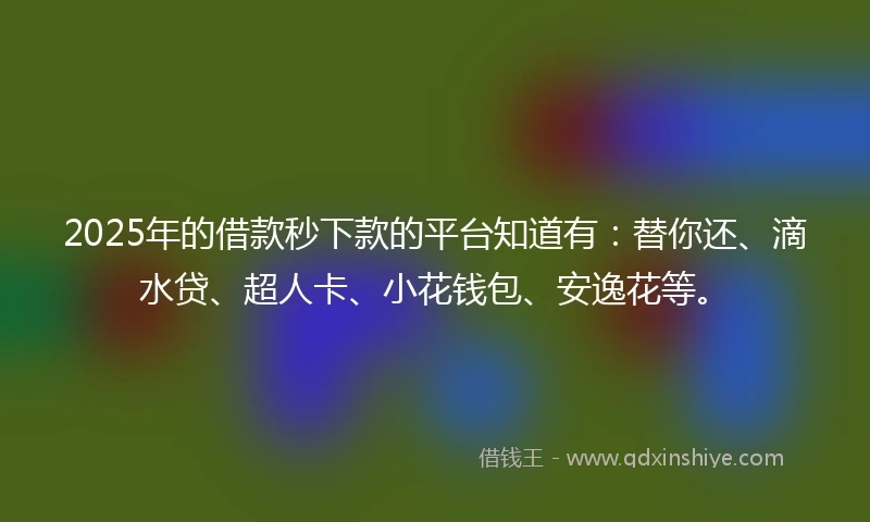 2025年的借款秒下款的平台知道有：替你还、滴水贷、超人卡、小花钱包、安逸花等。