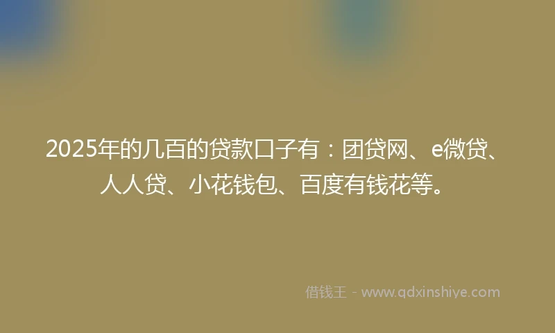2025年的几百的贷款口子有：团贷网、e微贷、人人贷、小花钱包、百度有钱花等。