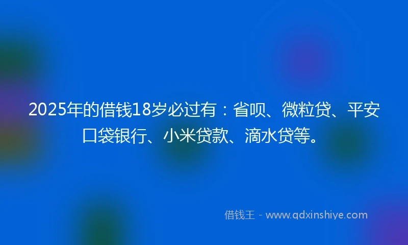 2025年的借钱18岁必过有：省呗、微粒贷、平安口袋银行、小米贷款、滴水贷等。