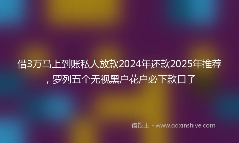 借3万马上到账私人放款2024年还款2025年推荐，罗列五个无视黑户花户必下款口子