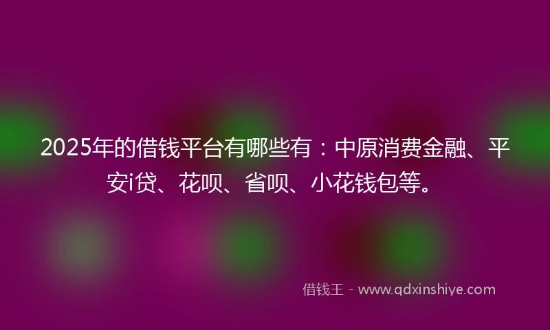 2025年的借钱平台有哪些有：中原消费金融、平安i贷、花呗、省呗、小花钱包等。