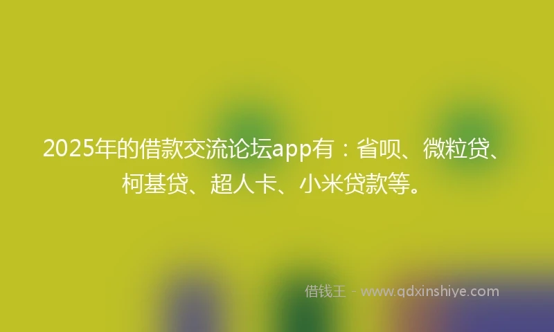 2025年的借款交流论坛app有：省呗、微粒贷、柯基贷、超人卡、小米贷款等。