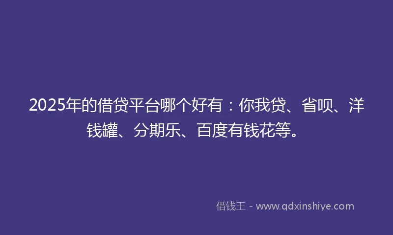 2025年的借贷平台哪个好有：你我贷、省呗、洋钱罐、分期乐、百度有钱花等。