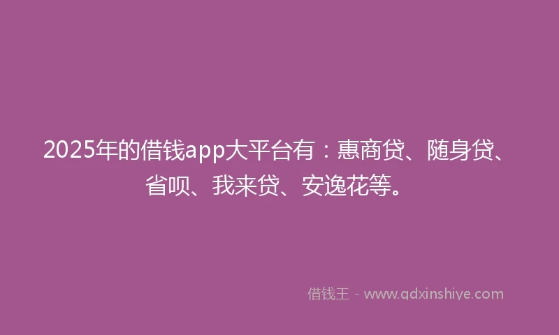 2025年的借钱app大平台有：惠商贷、随身贷、省呗、我来贷、安逸花等。