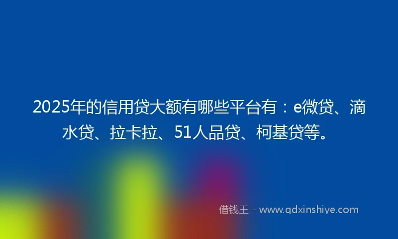 2025年的信用贷大额有哪些平台有：e微贷、滴水贷、拉卡拉、51人品贷、柯基贷等。