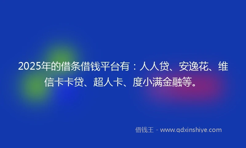 2025年的借条借钱平台有：人人贷、安逸花、维信卡卡贷、超人卡、度小满金融等。