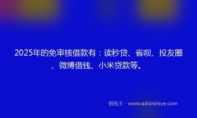 2025年的免审核借款有：读秒贷、省呗、投友圈、微博借钱、小米贷款等。