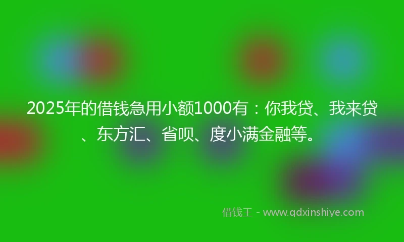 2025年的借钱急用小额1000有：你我贷、我来贷、东方汇、省呗、度小满金融等。