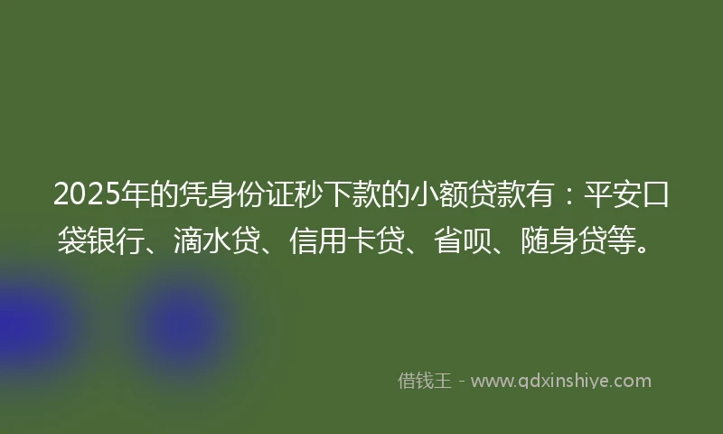 2025年的凭身份证秒下款的小额贷款有：平安口袋银行、滴水贷、信用卡贷、省呗、随身贷等。