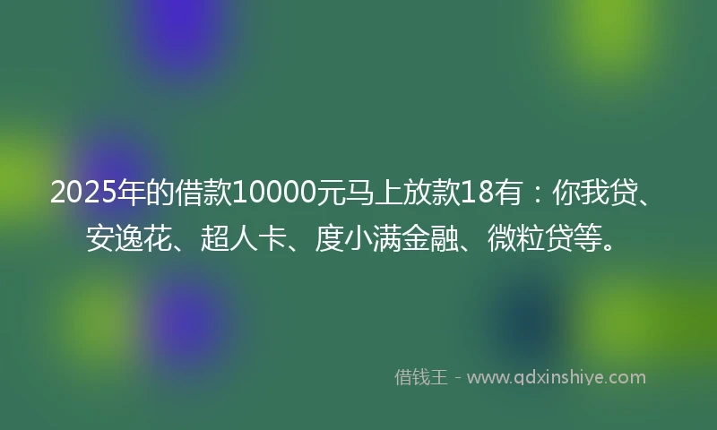 2025年的借款10000元马上放款18有：你我贷、安逸花、超人卡、度小满金融、微粒贷等。