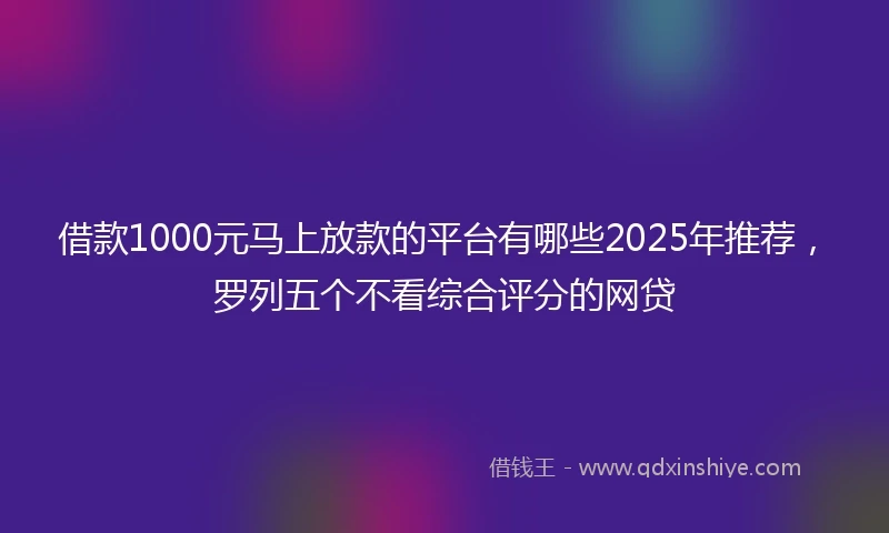 借款1000元马上放款的平台有哪些2025年推荐，罗列五个不看综合评分的网贷