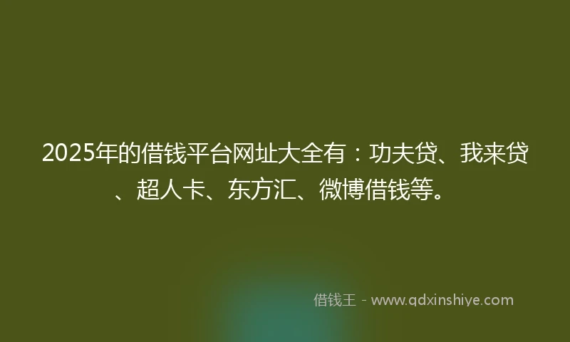 2025年的借钱平台网址大全有：功夫贷、我来贷、超人卡、东方汇、微博借钱等。