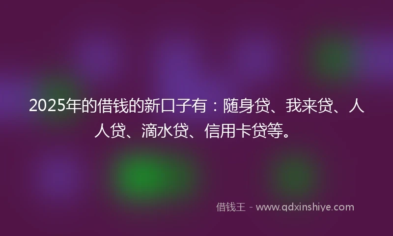 2025年的借钱的新口子有：随身贷、我来贷、人人贷、滴水贷、信用卡贷等。