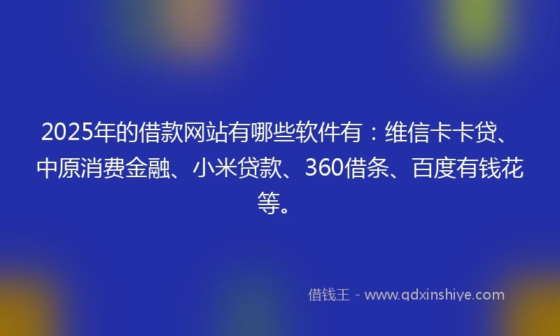 2025年的借款网站有哪些软件有：维信卡卡贷、中原消费金融、小米贷款、360借条、百度有钱花等。