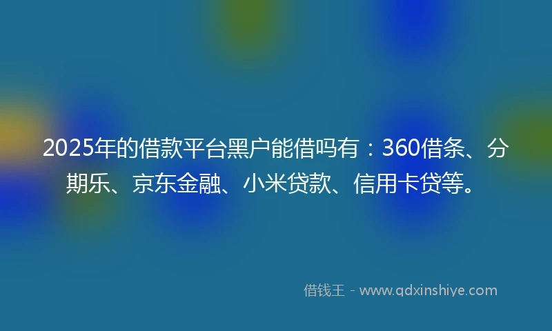 2025年的借款平台黑户能借吗有：360借条、分期乐、京东金融、小米贷款、信用卡贷等。