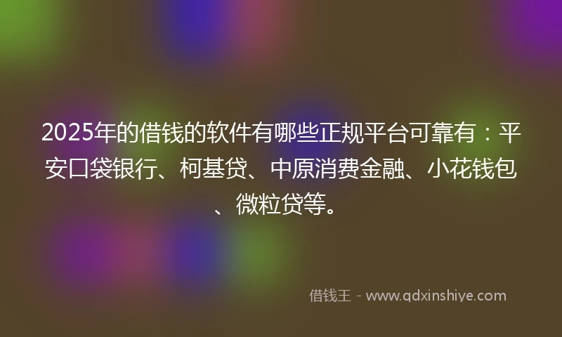 2025年的借钱的软件有哪些正规平台可靠有：平安口袋银行、柯基贷、中原消费金融、小花钱包、微粒贷等。
