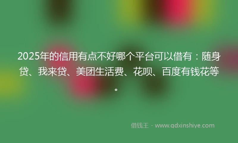 2025年的信用有点不好哪个平台可以借有：随身贷、我来贷、美团生活费、花呗、百度有钱花等。