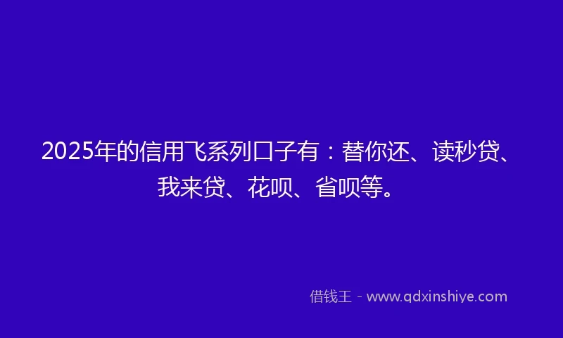 2025年的信用飞系列口子有：替你还、读秒贷、我来贷、花呗、省呗等。