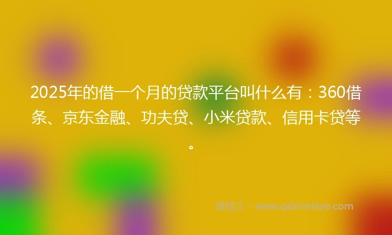 2025年的借一个月的贷款平台叫什么有：360借条、京东金融、功夫贷、小米贷款、信用卡贷等。