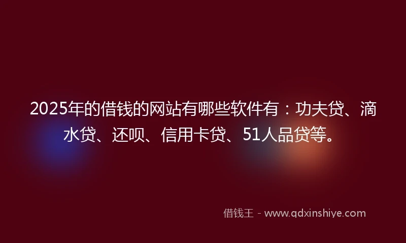 2025年的借钱的网站有哪些软件有：功夫贷、滴水贷、还呗、信用卡贷、51人品贷等。