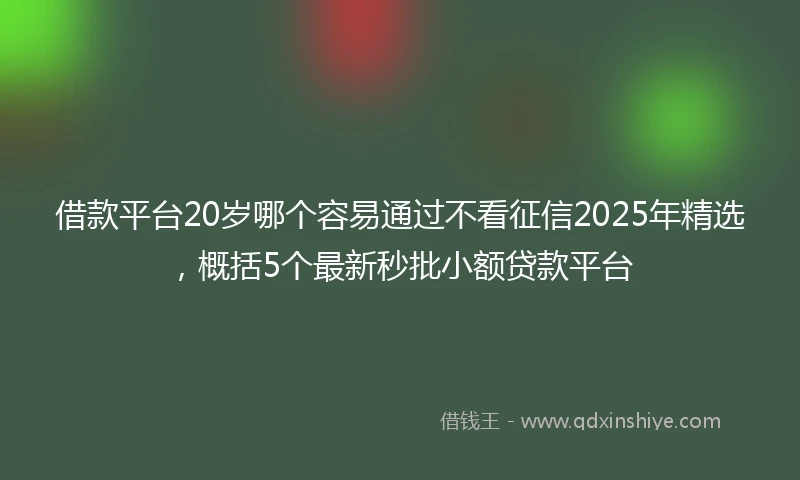 借款平台20岁哪个容易通过不看征信2025年精选，概括5个最新秒批小额贷款平台