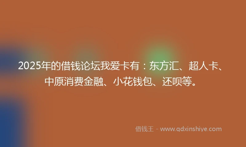 2025年的借钱论坛我爱卡有：东方汇、超人卡、中原消费金融、小花钱包、还呗等。