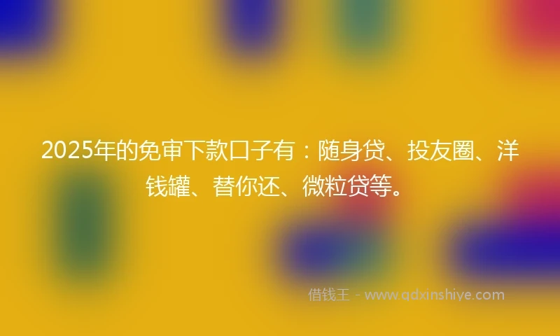 2025年的免审下款口子有：随身贷、投友圈、洋钱罐、替你还、微粒贷等。