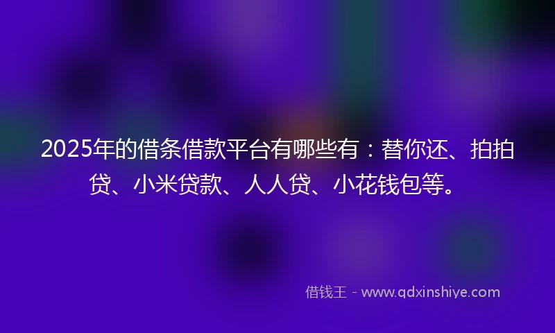2025年的借条借款平台有哪些有：替你还、拍拍贷、小米贷款、人人贷、小花钱包等。