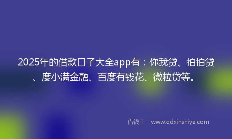 2025年的借款口子大全app有：你我贷、拍拍贷、度小满金融、百度有钱花、微粒贷等。