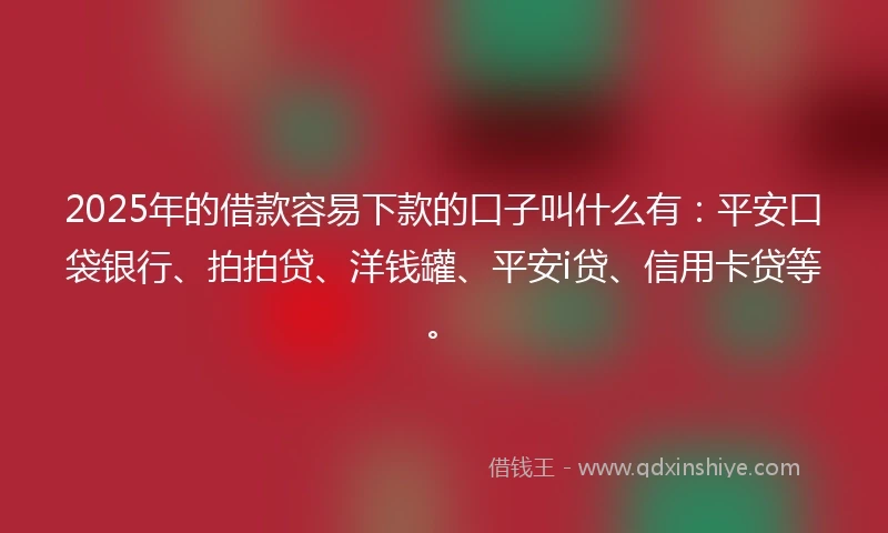 2025年的借款容易下款的口子叫什么有：平安口袋银行、拍拍贷、洋钱罐、平安i贷、信用卡贷等。
