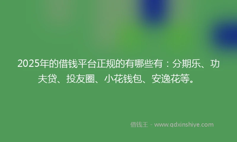 2025年的借钱平台正规的有哪些有：分期乐、功夫贷、投友圈、小花钱包、安逸花等。
