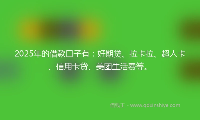 2025年的借款口子有：好期贷、拉卡拉、超人卡、信用卡贷、美团生活费等。
