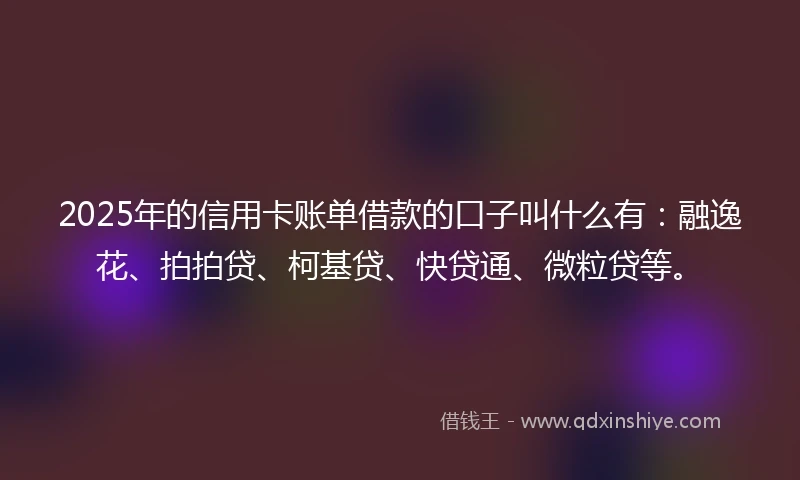 2025年的信用卡账单借款的口子叫什么有：融逸花、拍拍贷、柯基贷、快贷通、微粒贷等。