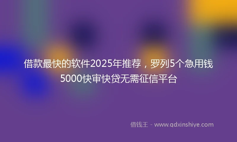 借款最快的软件2025年推荐，罗列5个急用钱5000快审快贷无需征信平台