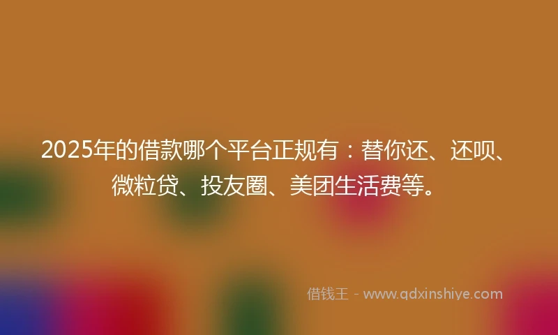 2025年的借款哪个平台正规有：替你还、还呗、微粒贷、投友圈、美团生活费等。