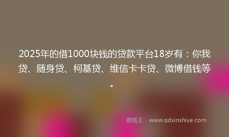 2025年的借1000块钱的贷款平台18岁有：你我贷、随身贷、柯基贷、维信卡卡贷、微博借钱等。
