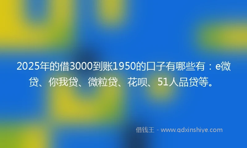 2025年的借3000到账1950的口子有哪些有：e微贷、你我贷、微粒贷、花呗、51人品贷等。