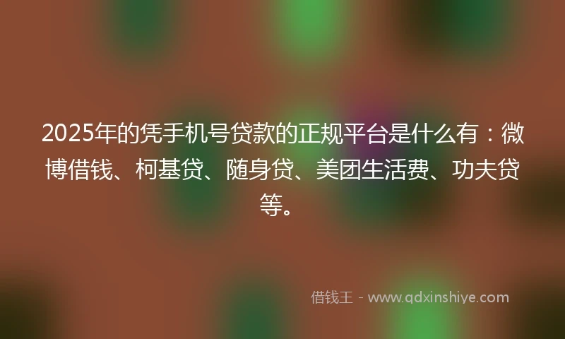 2025年的凭手机号贷款的正规平台是什么有：微博借钱、柯基贷、随身贷、美团生活费、功夫贷等。