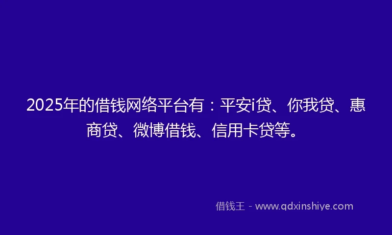 2025年的借钱网络平台有：平安i贷、你我贷、惠商贷、微博借钱、信用卡贷等。